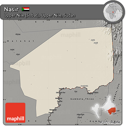 Shaded Relief Map of Nasir, darken, semi-desaturated
