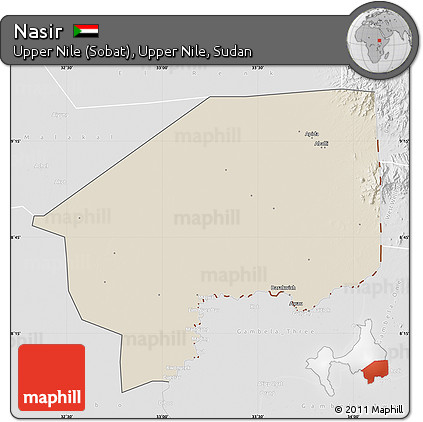 Shaded Relief Map of Nasir, lighten, desaturated