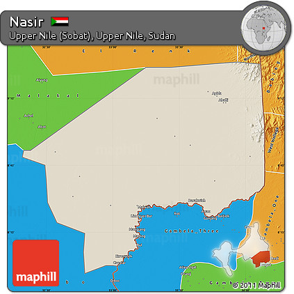 Shaded Relief Map of Nasir, political outside