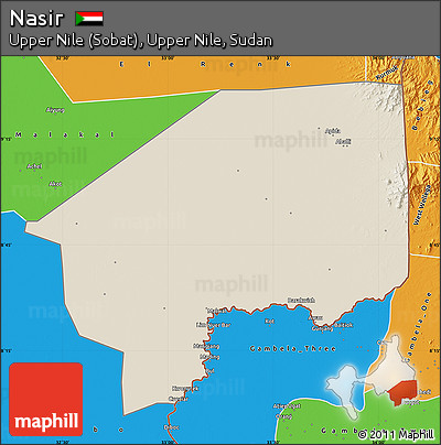 Shaded Relief Map of Nasir, political outside