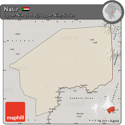 Shaded Relief Map of Nasir, semi-desaturated