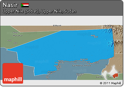 Political Panoramic Map of Nasir, semi-desaturated