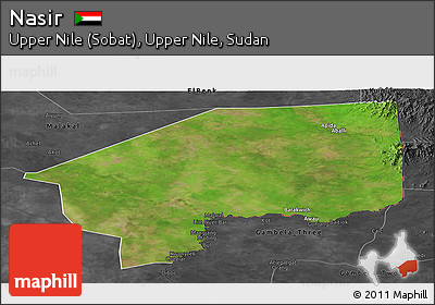 Satellite Panoramic Map of Nasir, darken, desaturated