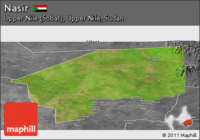 Satellite Panoramic Map of Nasir, desaturated