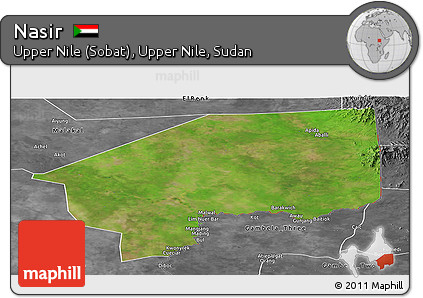 Satellite Panoramic Map of Nasir, desaturated