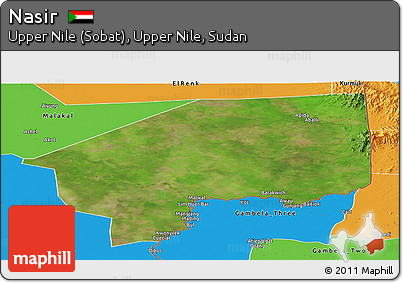 Satellite Panoramic Map of Nasir, political outside