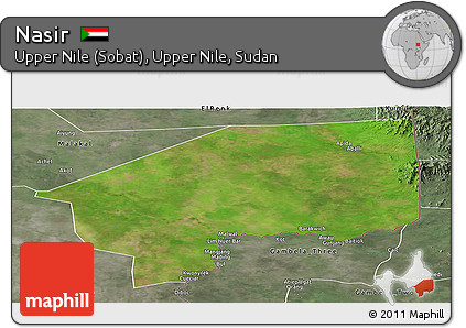 Satellite Panoramic Map of Nasir, semi-desaturated