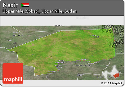 Satellite Panoramic Map of Nasir, semi-desaturated