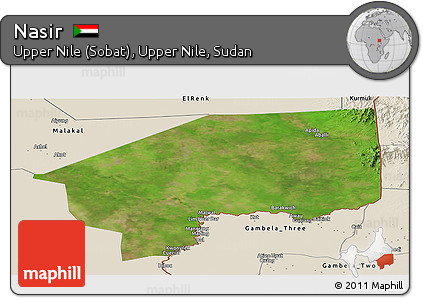 Satellite Panoramic Map of Nasir, shaded relief outside