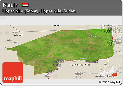 Satellite Panoramic Map of Nasir, shaded relief outside