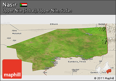 Satellite Panoramic Map of Nasir, shaded relief outside