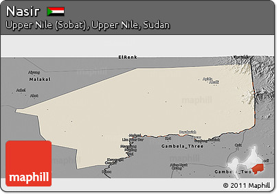 Shaded Relief Panoramic Map of Nasir, darken, desaturated