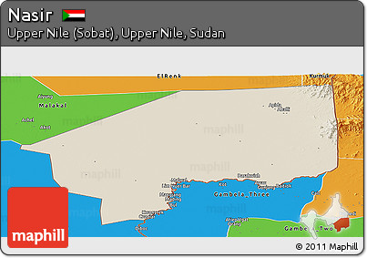 Shaded Relief Panoramic Map of Nasir, political outside