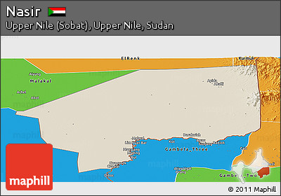 Shaded Relief Panoramic Map of Nasir, political outside