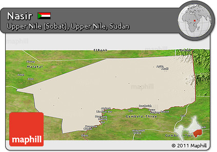 Shaded Relief Panoramic Map of Nasir, satellite outside