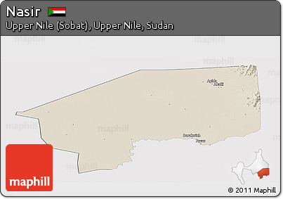 Shaded Relief Panoramic Map of Nasir, single color outside