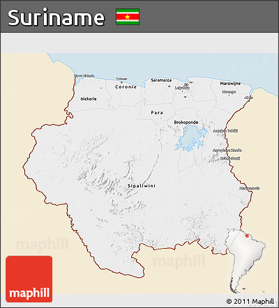 Classic Style 3D Map of Suriname, single color outside