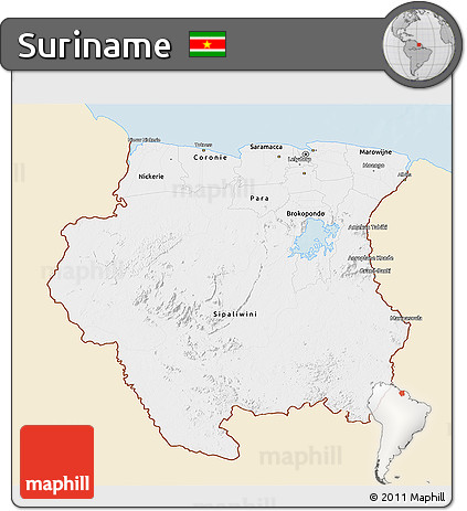 Classic Style 3D Map of Suriname, single color outside