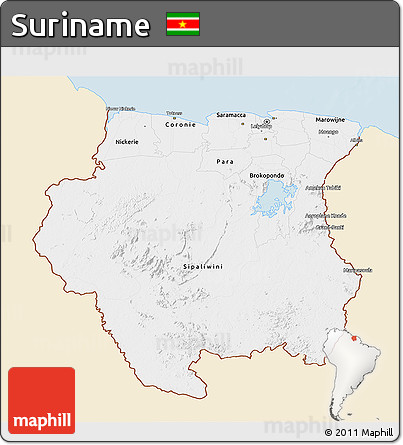 Classic Style 3D Map of Suriname, single color outside