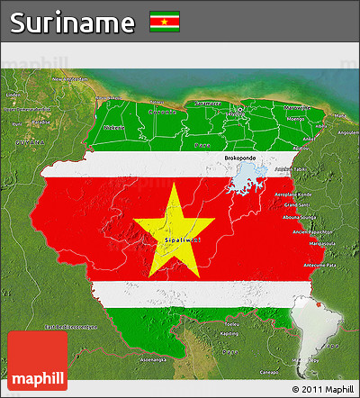 Flag 3D Map of Suriname, satellite outside