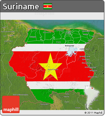 Flag 3D Map of Suriname, satellite outside