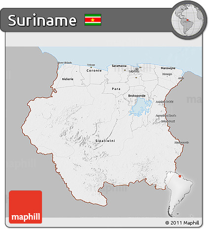Gray 3D Map of Suriname, single color outside