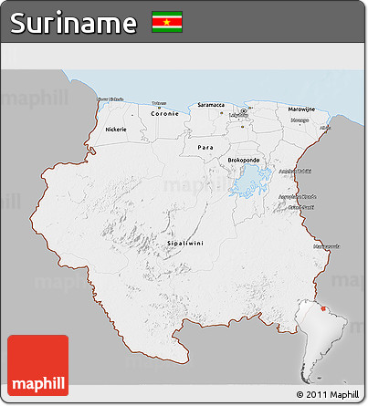 Gray 3D Map of Suriname, single color outside