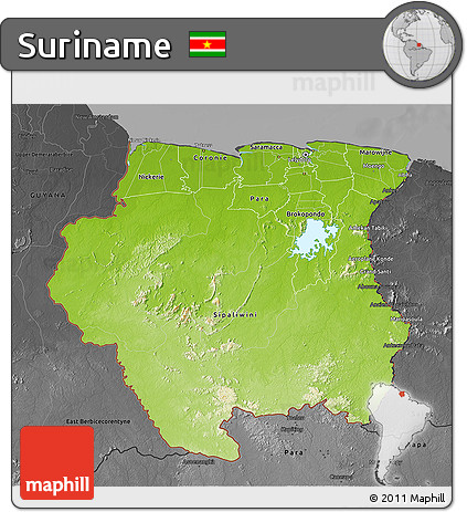 Physical 3D Map of Suriname, darken, desaturated
