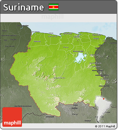 Physical 3D Map of Suriname, darken, semi-desaturated, land only