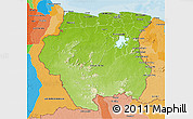 Physical 3D Map of Suriname, political outside