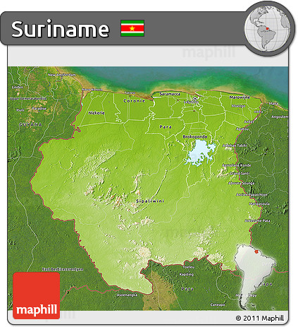 Physical 3D Map of Suriname, satellite outside