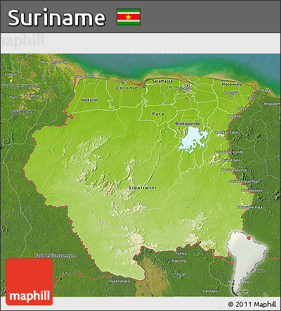Physical 3D Map of Suriname, satellite outside