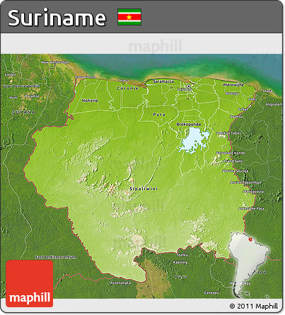 Physical 3D Map of Suriname, satellite outside