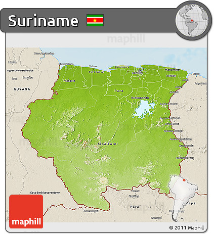 Physical 3D Map of Suriname, shaded relief outside