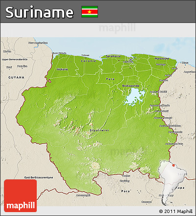 Physical 3D Map of Suriname, shaded relief outside