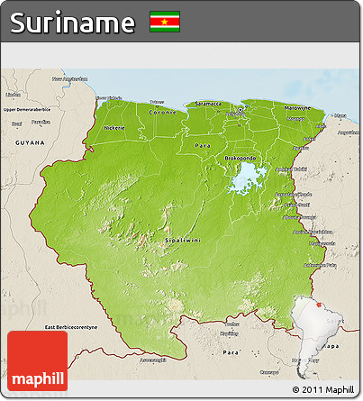 Physical 3D Map of Suriname, shaded relief outside