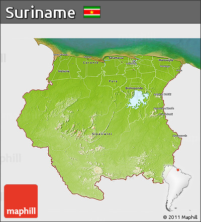 Physical 3D Map of Suriname, single color outside, satellite sea
