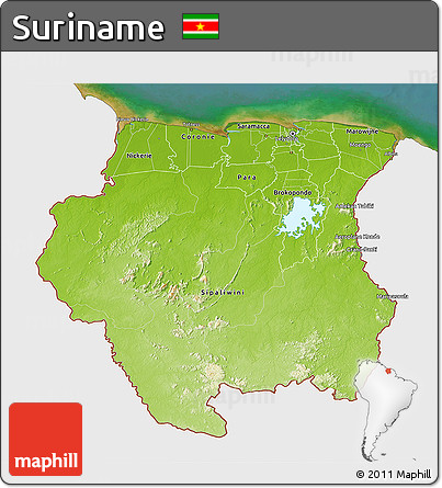 Physical 3D Map of Suriname, single color outside, satellite sea
