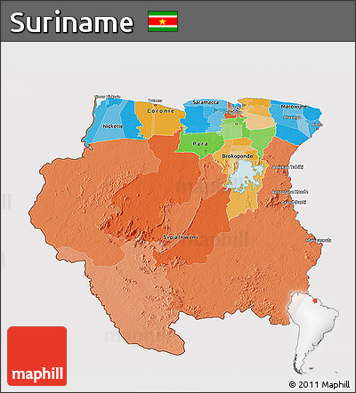 Political 3D Map of Suriname, cropped outside
