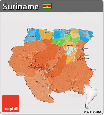 Political 3D Map of Suriname, cropped outside