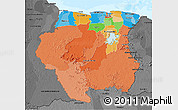 Political 3D Map of Suriname, darken, desaturated, land only