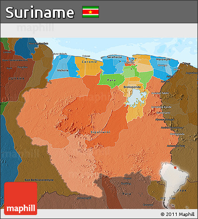 Political 3D Map of Suriname, darken, land only