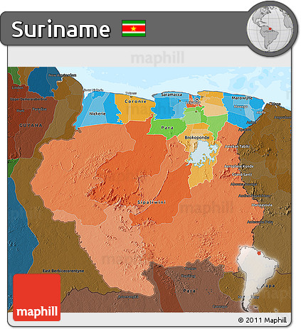 Political 3D Map of Suriname, darken, land only