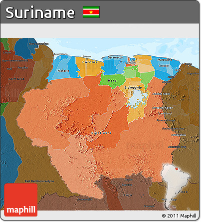 Political 3D Map of Suriname, darken, land only