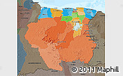 Political 3D Map of Suriname, darken, semi-desaturated, land only