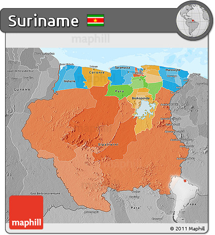 Political 3D Map of Suriname, desaturated, land only