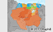 Political 3D Map of Suriname, desaturated, land only