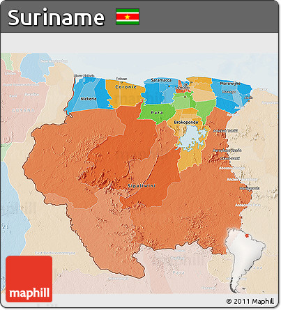 Political 3D Map of Suriname, lighten