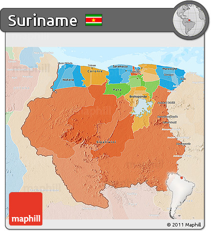 Political 3D Map of Suriname, lighten, land only