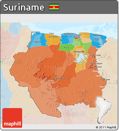 Political 3D Map of Suriname, lighten, land only